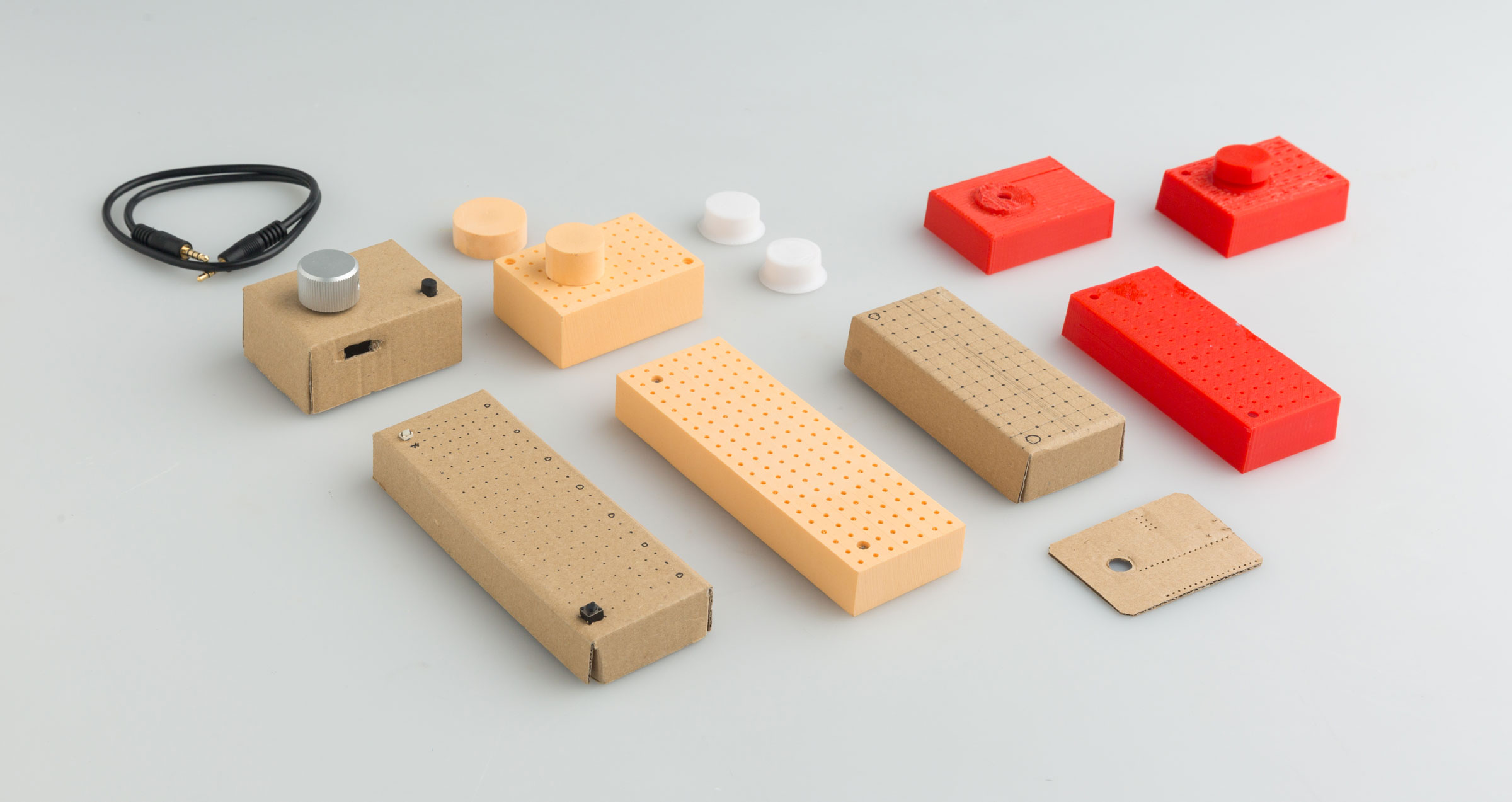 A photo of the mockups and design models of the pyhsical bricks.